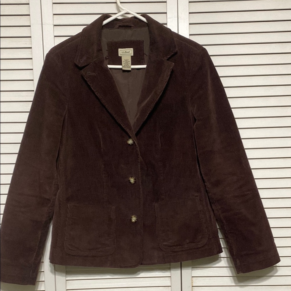 L.L.Bean Brown Corduroy Blazer 3 Button Classic Casual Jacket Size 10